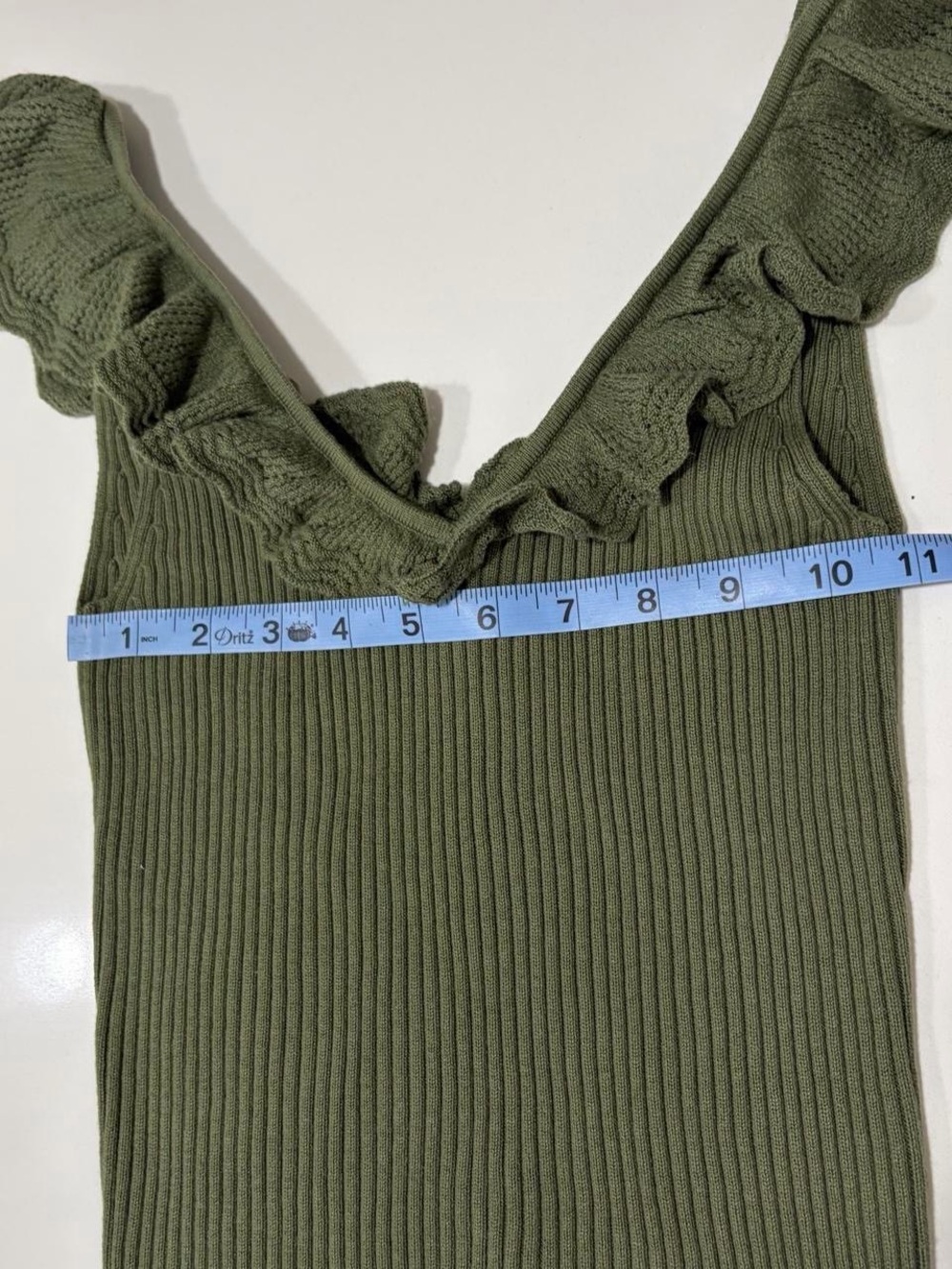 GAP Olive Green Ribbed V‑Neck Tank with Ruffle Trim - Picture 7 of 8